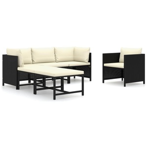 vidaXL, vidaXL 6-tlg. Garten-Lounge-Set mit Kissen Poly Rattan Schwarz