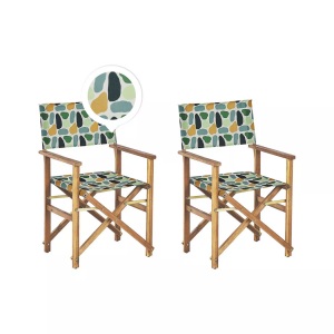 Beliani, Beliani Gartenstuhl Akazienholz hellbraun Textil cremeweiss / mehrfarbig Fleckenmuster 2er Set CINE, Beliani - Gartenstuhl 2er Set aus Polyester Modern CINE, One Size, Grün