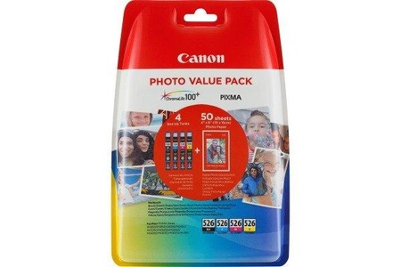 Canon, Canon Tintenset CLI-526 Black Cyan, Canon Photo Value Pack, CMYBK, 50 Blatt, 10cm x 15cm, CLI-526PAC2, (4 x 9ml)