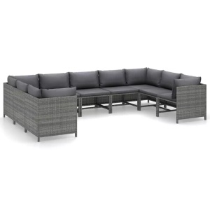 vidaXL, vidaXL 9-tlg. Garten-Lounge-Set mit Kissen Poly Rattan Grau, vidaXL 9-tlg. Garten-Lounge-Set mit Kissen Poly Rattan Grau