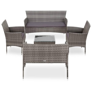 Diverse Hardware, 5-tlg. Garten-Lounge-Set mit Auflagen Poly Rattan Grau