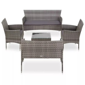 Diverse Hardware, 5-tlg. Garten-Lounge-Set mit Auflagen Poly Rattan Grau, vidaXL 5-tlg. Garten-Lounge-Set mit Auflagen Poly Rattan Grau