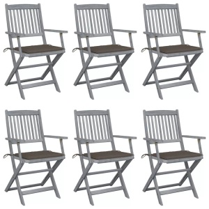 vidaXL, vidaXL Klappbare Gartenstühle 6 Stk. mit Sitzkissen Massivholz Akazie, vidaXL Klappbare Gartenstühle 6 Stk. mit Sitzkissen Massivholz Akazie