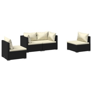 vidaXL, vidaXL 4-tlg. Garten-Lounge-Set mit Kissen Poly Rattan Schwarz, vidaXL 4-tlg. Garten-Lounge-Set mit Kissen Poly Rattan Schwarz