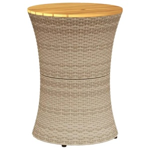 vidaXL, vidaXL Garten-Beistelltisch Trommelform Beige Poly Rattan Massivholz, vidaXL Garten-Beistelltisch Trommelform Beige Poly Rattan Massivholz