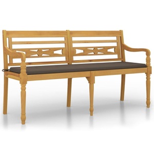 vidaXL, vidaXL Batavia-Bank mit Taupe Kissen 150 cm Massivholz Teak, vidaXL Batavia-Bank mit Taupe Kissen 150 cm Massivholz Teak