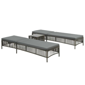 Diverse Hardware, Sonnenliegen 2 Stk. mit Tisch Poly Rattan Grau, vidaXL Sonnenliegen 2 Stk. mit Tisch Poly Rattan Grau