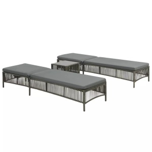 Diverse Hardware, Sonnenliegen 2 Stk. mit Tisch Poly Rattan Grau, vidaXL Sonnenliegen 2 Stk. mit Tisch Poly Rattan Grau