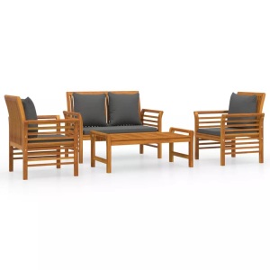 vidaXL, vidaXL 4-tlg. Garten-Lounge-Set mit Kissen Massivholz Akazie, vidaXL 4-tlg. Garten-Lounge-Set mit Kissen Massivholz Akazie