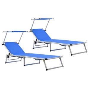 vidaXL, vidaXL Klappbare Sonnenliegen mit Dach 2 Stk. Aluminium Textilene Blau, vidaXL Klappbare Sonnenliegen mit Dach 2 Stk. Aluminium Textilene Blau