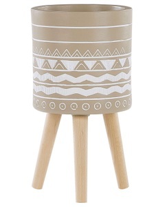 Beliani, Beliani Pflanzenständer beige mit Holzbeinen 25 cm MILINA Pflanzengestell, 