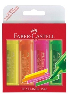 Faber-Castell, Faber-Castell Textilmarker 46, Faber-Castell Textliner 1546, superfluorescent, 154604, (4er Etui)