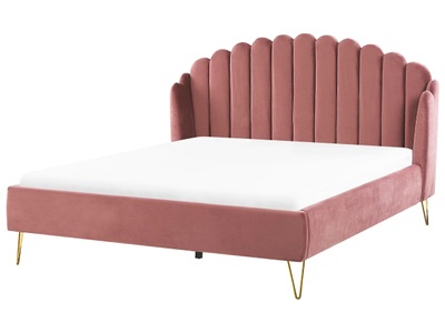 Beliani, Bett mit Lattenrost aus Samtstoff Retro AMBILLOU Bett mit Lattenrost aus Samtstoff Retro AMBILLOU