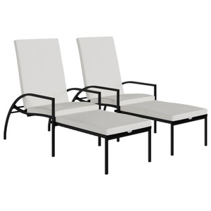 vidaXL, vidaXL Sonnenliegen 2 Stk. mit Fußhocker PE-Rattan Schwarz, vidaXL Sonnenliegen 2 Stk. mit Fußhocker PE-Rattan Schwarz
