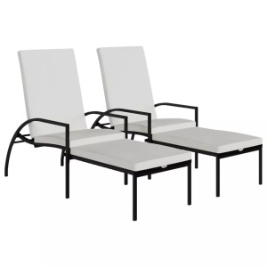 vidaXL, vidaXL Sonnenliegen 2 Stk. mit Fußhocker PE-Rattan Schwarz, vidaXL Sonnenliegen 2 Stk. mit Fußhocker PE-Rattan Schwarz