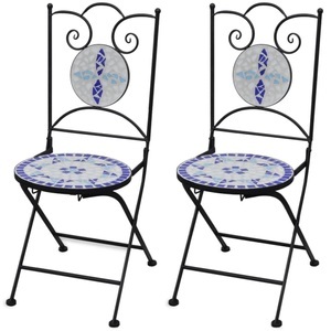 vidaXL, vidaXL Bistrostühle Klappbar 2 Stk. Keramik Blau und Weiß, 