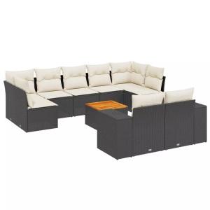 vidaXL, vidaXL 10-tlg. Garten-Sofagarnitur mit Kissen Schwarz Poly Rattan, vidaXL 10-tlg. Garten-Sofagarnitur mit Kissen Schwarz Poly Rattan