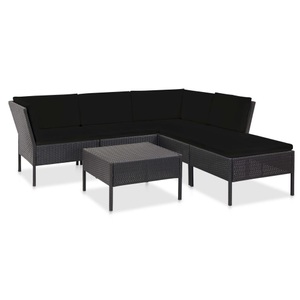 Diverse Hardware, 6-tlg. Garten-Lounge-Set mit Auflagen Poly Rattan Schwarz