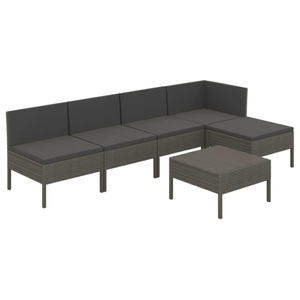 vidaXL, vidaXL 6-tlg. Garten-Lounge-Set mit Auflagen Poly Rattan Grau
