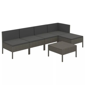 vidaXL, vidaXL 6-tlg. Garten-Lounge-Set mit Auflagen Poly Rattan Grau