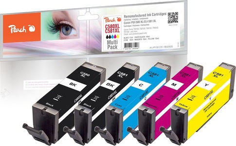 Peach, Peach Spar Pack Tintenpatronen kompatibel zu Canon PGI-580XL, CLI-581XL, Tinte Spar Pack PI100-378