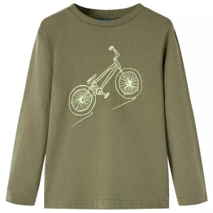 vidaXL, vidaXL Kinder-Langarmshirt mit Fahrrad-Aufdruck Khaki 116, vidaXL Kinder-Langarmshirt Khaki 116