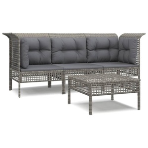 vidaXL, vidaXL 4-tlg. Garten-Lounge-Set mit Kissen Grau Poly Rattan