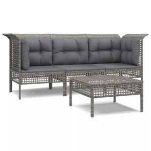 vidaXL, vidaXL 4-tlg. Garten-Lounge-Set mit Kissen Grau Poly Rattan