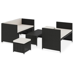 Diverse Hardware, 5-tlg. Garten-Lounge-Set mit Auflagen Poly Rattan Schwarz