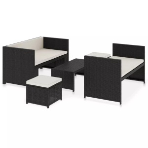 Diverse Hardware, 5-tlg. Garten-Lounge-Set mit Auflagen Poly Rattan Schwarz, vidaXL 5-tlg. Garten-Lounge-Set mit Auflagen Poly Rattan Schwarz