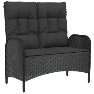 vidaXL, vidaXL Gartenbank mit Liegefunktion & Kissen 107cm Poly Rattan Schwarz, vidaXL Gartenbank mit Liegefunktion & Kissen 107cm Poly Rattan Schwarz