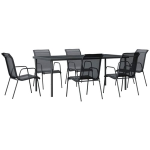 vidaXL, vidaXL 7-tlg. Garten-Essgruppe Schwarz Stahl und Textilene