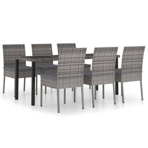 vidaXL, vidaXL 7-tlg. Garten-Essgruppe Poly Rattan Grau, vidaXL 7-tlg. Garten-Essgruppe Poly Rattan Grau