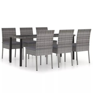 vidaXL, vidaXL 7-tlg. Garten-Essgruppe Poly Rattan Grau, vidaXL 7-tlg. Garten-Essgruppe Poly Rattan Grau