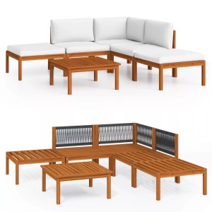 vidaXL, vidaXL 6-tlg. Garten-Lounge-Set mit Kissen Creme Massivholz Akazie