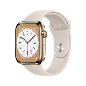 Apple, APPLE Watch Series 8 (GPS + Cellular) 45 mm - Smartwatch (Regular 140 - 220 mm, Fluorelastomer, Gold Stainless Steel/Starlight), 