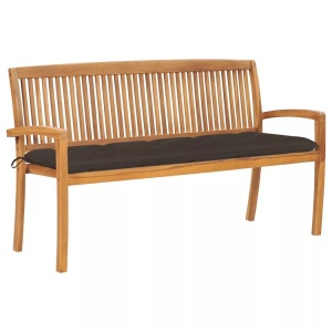 vidaXL, vidaXL Stapelbare Gartenbank mit Auflage 159 cm Massivholz Teak, 