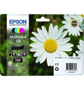 Epson, Original Multipack Tinte BKCMY Epson No. 18, T18064, Epson E18 Druckerpatronen bk - Epson No. 18, C13T18064010 für z.B. Epson Expression Home XP -100, Epson Expression Home XP -102