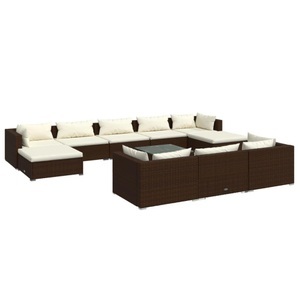 vidaXL, vidaXL 11-tlg. Garten-Lounge-Set mit Kissen Braun Poly Rattan, 