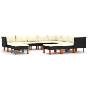 vidaXL, vidaXL 12-tlg. Garten-Lounge-Set mit Kissen Poly Rattan Schwarz