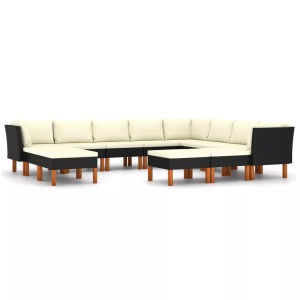 vidaXL, vidaXL 12-tlg. Garten-Lounge-Set mit Kissen Poly Rattan Schwarz