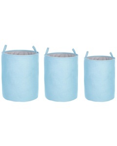 Beliani, Beliani Textilkorb mit Kordelzug hellblau 3er Set ARCHA Korb, Beliani - Aufbewahrungskorb 3er Set aus Polyester Boho ARCHA, One Size, Hellblau