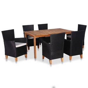 Diverse Hardware, 7-tlg. Garten-Essgruppe Poly Rattan Schwarz und Braun, vidaXL 7-tlg. Garten-Essgruppe Poly Rattan Schwarz und Braun