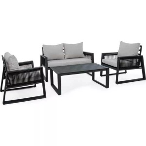 mutoni Garten Deluxe, Garten Sitzgruppe mit Kissen Captiva schwarz (4er-Set), Garten Sitzgruppe mit Kissen Captiva schwarz (4er-Set)