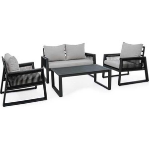 mutoni Garten Deluxe, Garten Sitzgruppe mit Kissen Captiva schwarz (4er-Set), Garten Sitzgruppe mit Kissen Captiva schwarz (4er-Set)