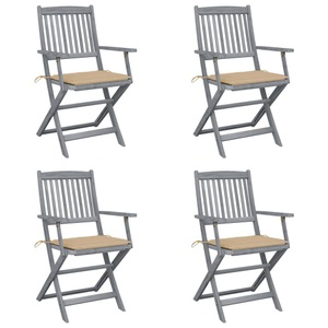 vidaXL, vidaXL Klappbare Gartenstühle 4 Stk. mit Sitzkissen Massivholz Akazie, vidaXL Klappbare Gartenstühle 4 Stk. mit Sitzkissen Massivholz Akazie
