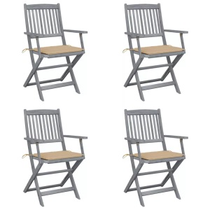 vidaXL, vidaXL Klappbare Gartenstühle 4 Stk. mit Sitzkissen Massivholz Akazie, vidaXL Klappbare Gartenstühle 4 Stk. mit Sitzkissen Massivholz Akazie