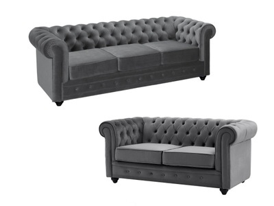 Vente-unique, Sofa 3-Sitzer & 2-Sitzer - Samt - Anthrazit - CHESTERFIELD Sofa 3-Sitzer & 2-Sitzer - Samt - Anthrazit - CHESTERFIELD