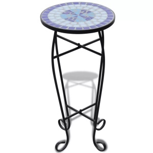 vidaXL, vidaXL MOSAIK Beistelltisch Tisch Bistrotisch Blumenständer Blau, vidaXL Beistelltisch Mosaik Blau und Weiß