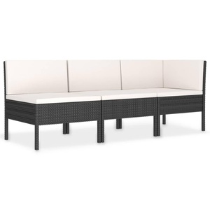 vidaXL, vidaXL 3-tlg. Garten-Lounge-Set mit Auflagen Poly Rattan Schwarz, vidaXL 3-tlg. Garten-Lounge-Set mit Auflagen Poly Rattan Schwarz